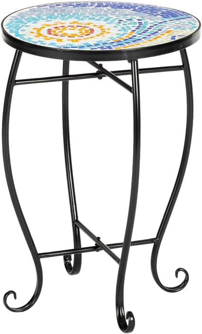 2) Vasitelan Outdoor Patio Side Table Outdoor Accent Table Bistro Coffee End Small Porch Table Indoor Round Glass