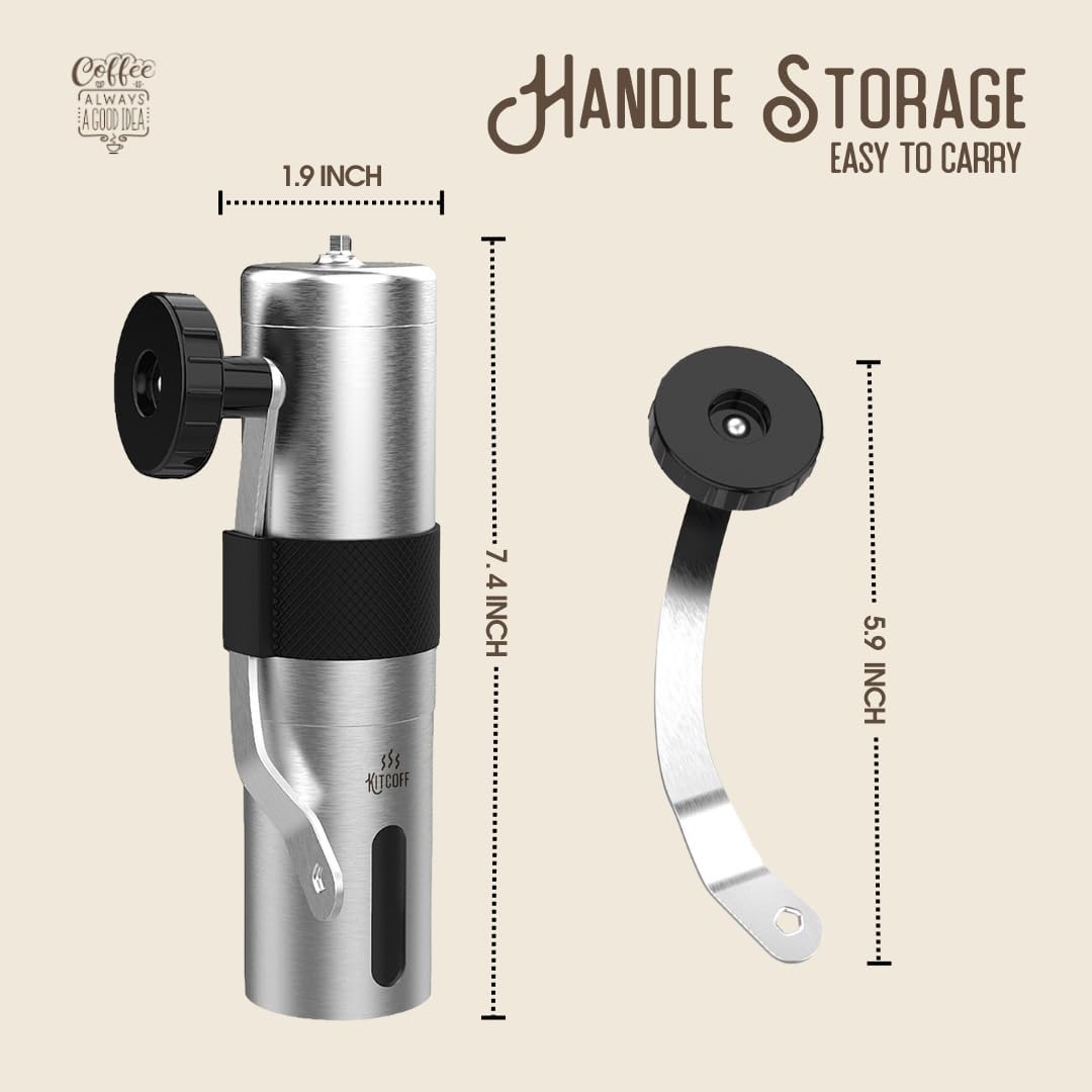 Manual Coffee Grinder — Stainless Steel Conical Burr Coffee Bean Grinder with Hand Crank, 18 Adjustable Settings