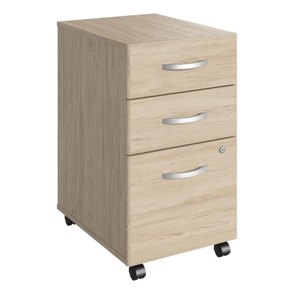 BOWERY HILL 3 Drawer Mobile File Cabinet, Natural Elm Finish, Engineered Wood, Smooth Ball Bearing Slides, Thermally Fused Laminate, Locking Drawers, Rolling Design with Casters, Office Organization