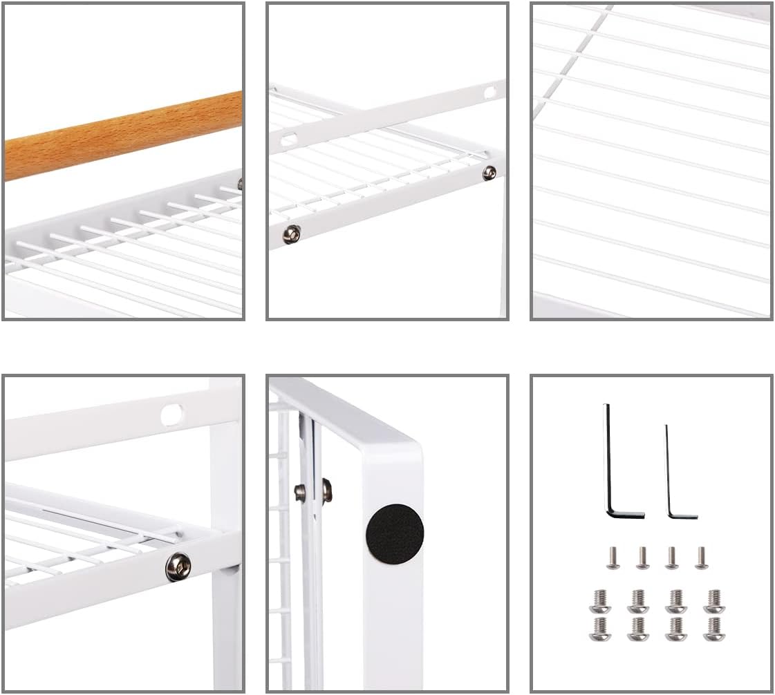 Kitchen Counter Shelf, 2 Tier Space Saving Organizer with Wood Handle, 16.1 x 8.3 x 12.8 Inches (White)