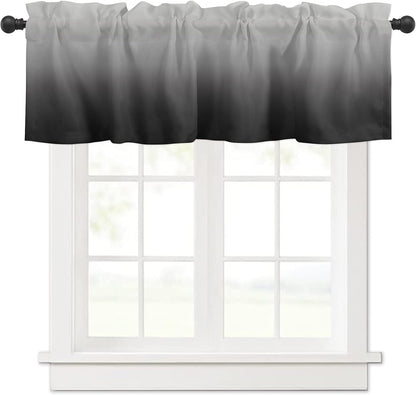 Valance Curtain for Kitchen, Ombre Black Grey Window Valance for Living Room, Rod Pocket Valances for Bedroom