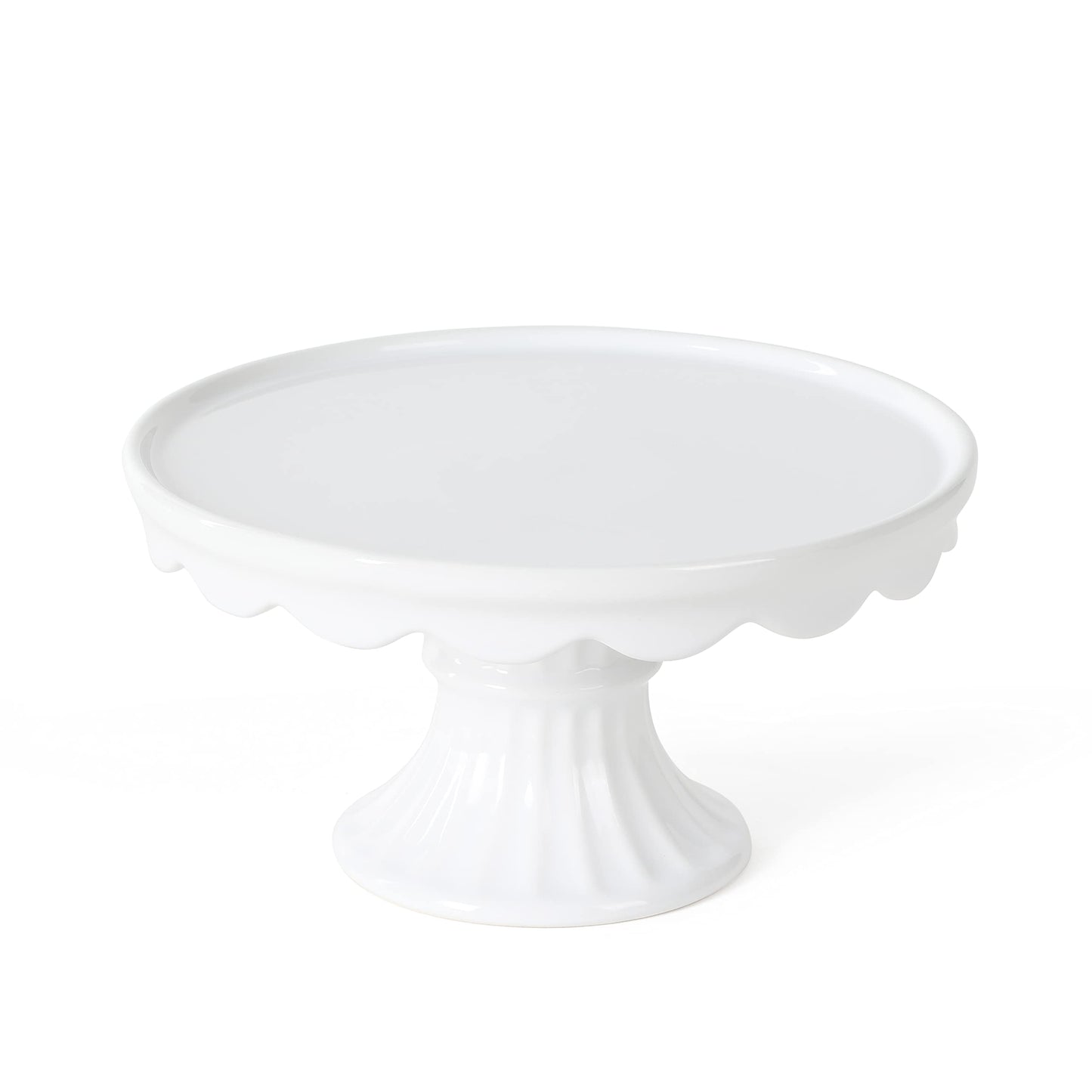Martha Stewart Patterson 10" Round White Stoneware Pedestal Cake Stand, 5.1" Tall - Fits 9" Cakes | Elegeant Display Plate Stand for Parties, Weddings & Desserts