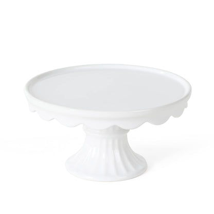 Martha Stewart Patterson 10" Round White Stoneware Pedestal Cake Stand, 5.1" Tall - Fits 9" Cakes | Elegeant Display Plate Stand for Parties, Weddings & Desserts