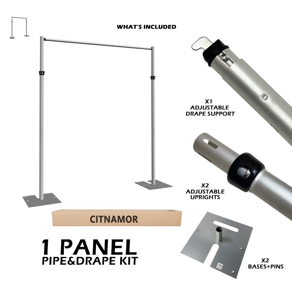 Pipe and Drape Adjustable Uprights, Crossbars,Bases & Hangers - Drape Systems for Backdrops, Trade Shows, Events, Photo Booths and Decorations by CITNAMOR (10' Tall x 10' Wide Kit)