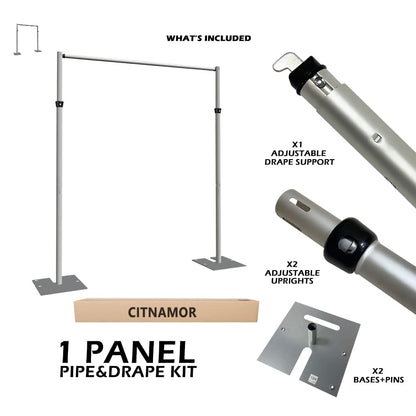 Pipe and Drape Adjustable Uprights, Crossbars,Bases & Hangers - Drape Systems for Backdrops, Trade Shows, Events, Photo Booths and Decorations by CITNAMOR (10' Tall x 10' Wide Kit)