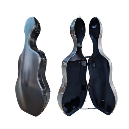 Vetimobato Ultra-Lightweight Braided Carbon Fiber Cello Case 4/4 Full Size Hard Shell with Wheels,Backpack Straps,Bow Holders ca. 3.6kg (Black)