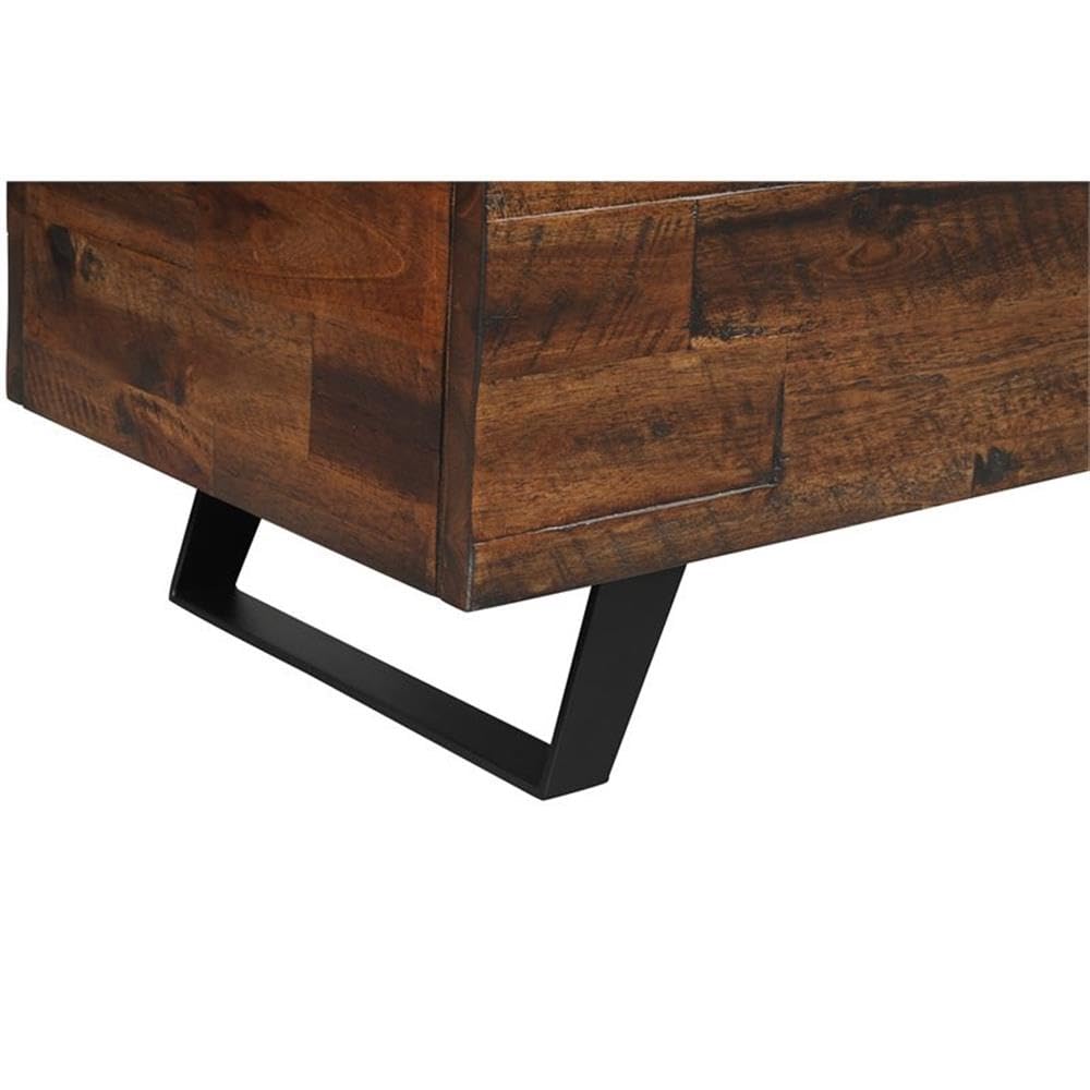 MAKLAINE Broadmore Rectangular Acacia Wood Storage Trunk, 46 in Top, Brown Finish, Black Metal Legs, Hinged Lid, Versatile Coffee Table or Entryway Storage for Living Room or Bedroom