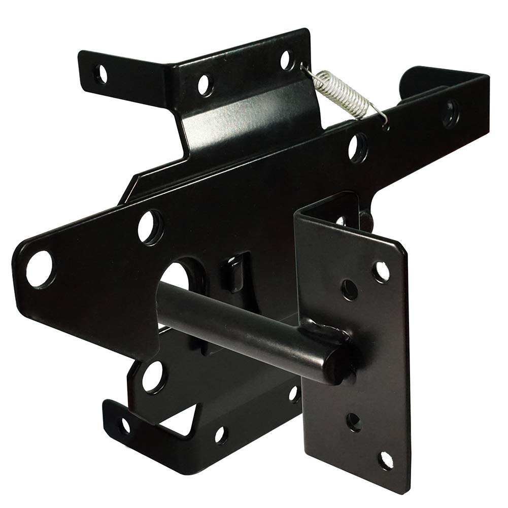 Self-Locking Gate Latch Heavy Duty Post Mount Automatic Gravity Lever Wood/PVC Fence Gate Lock with Fasteners Hardware,for Secure Pool |Yard | Gadren, Steel,Black