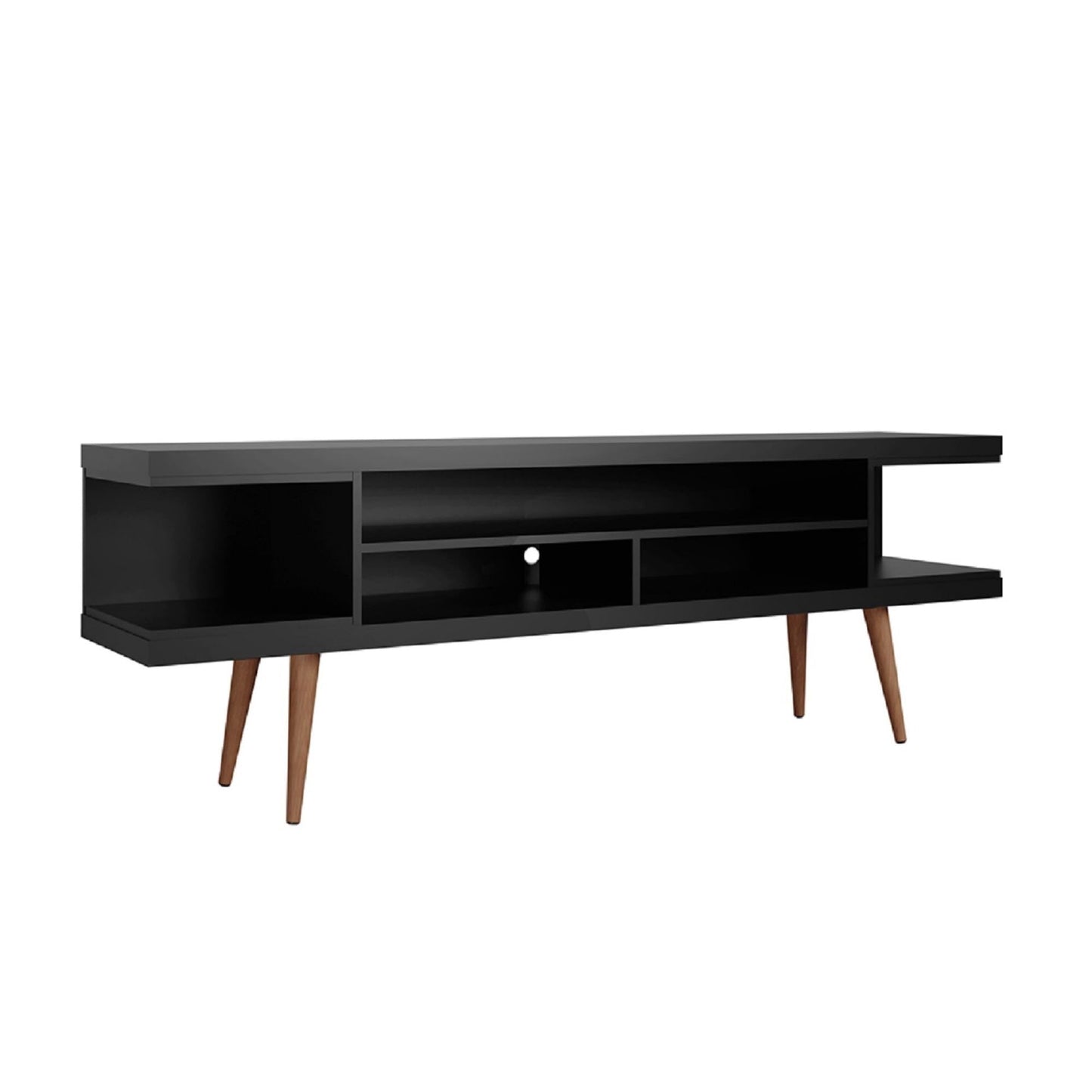 Manhattan Comfort Utopia 70.47" Freestanding Entertainment Center for Living Room, Mid Century Modern TV Stand with Shelves, Storage and Media Holes, Fits 65" Screens, Black