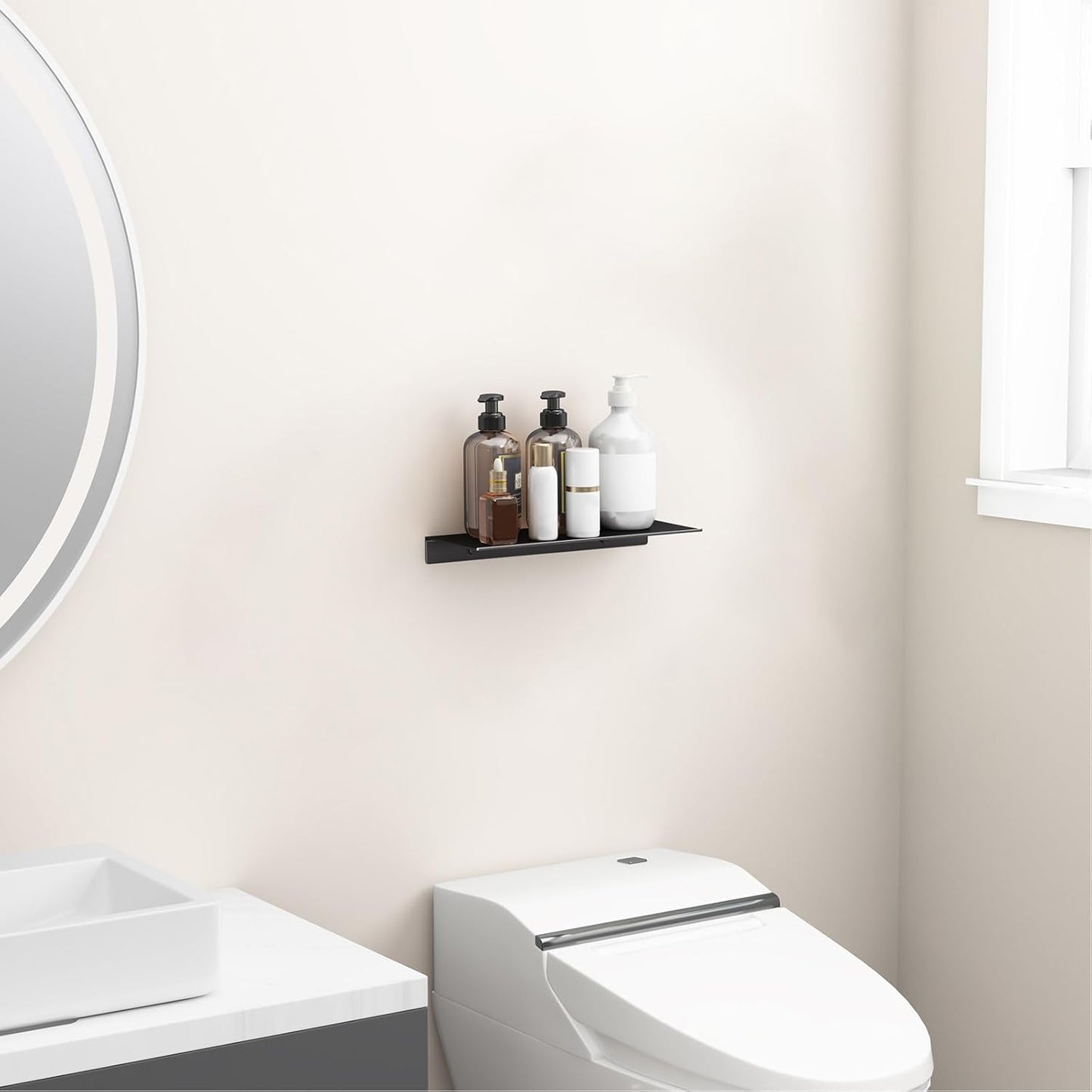 Danpoo Black Metal Wall Shelf - Small Floating Shelf, 12" Display Shelves for Bathroom Storage