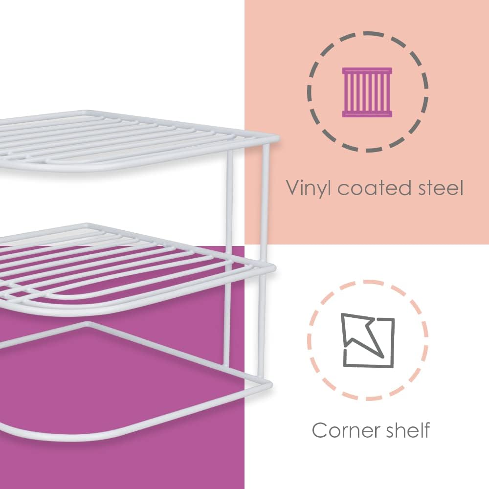 3-Tier Counter Home Basics Kitchen Corner Shelf and Cabinet Organizer Heavy Duty Wire Shelf in White