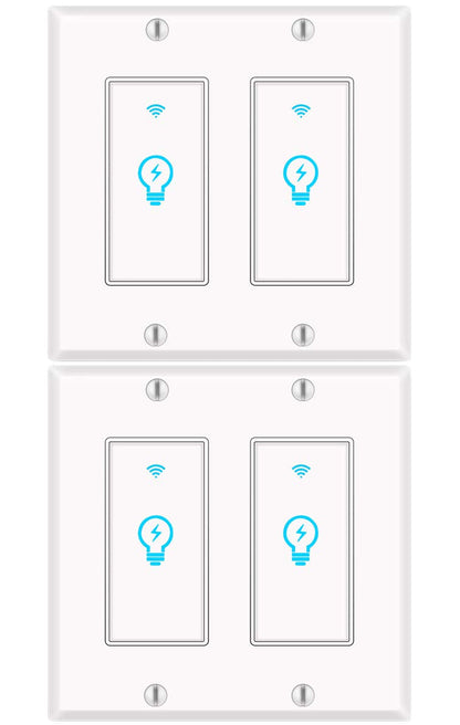 Smart Light Switch, Alexa Smart Double Switch, Smart Light Switch 2 Gang with Timing Schedule and Remote Control, Neutral Wire Needed, Compatible with Alexa and Google Home, Single Pole (2Pack)