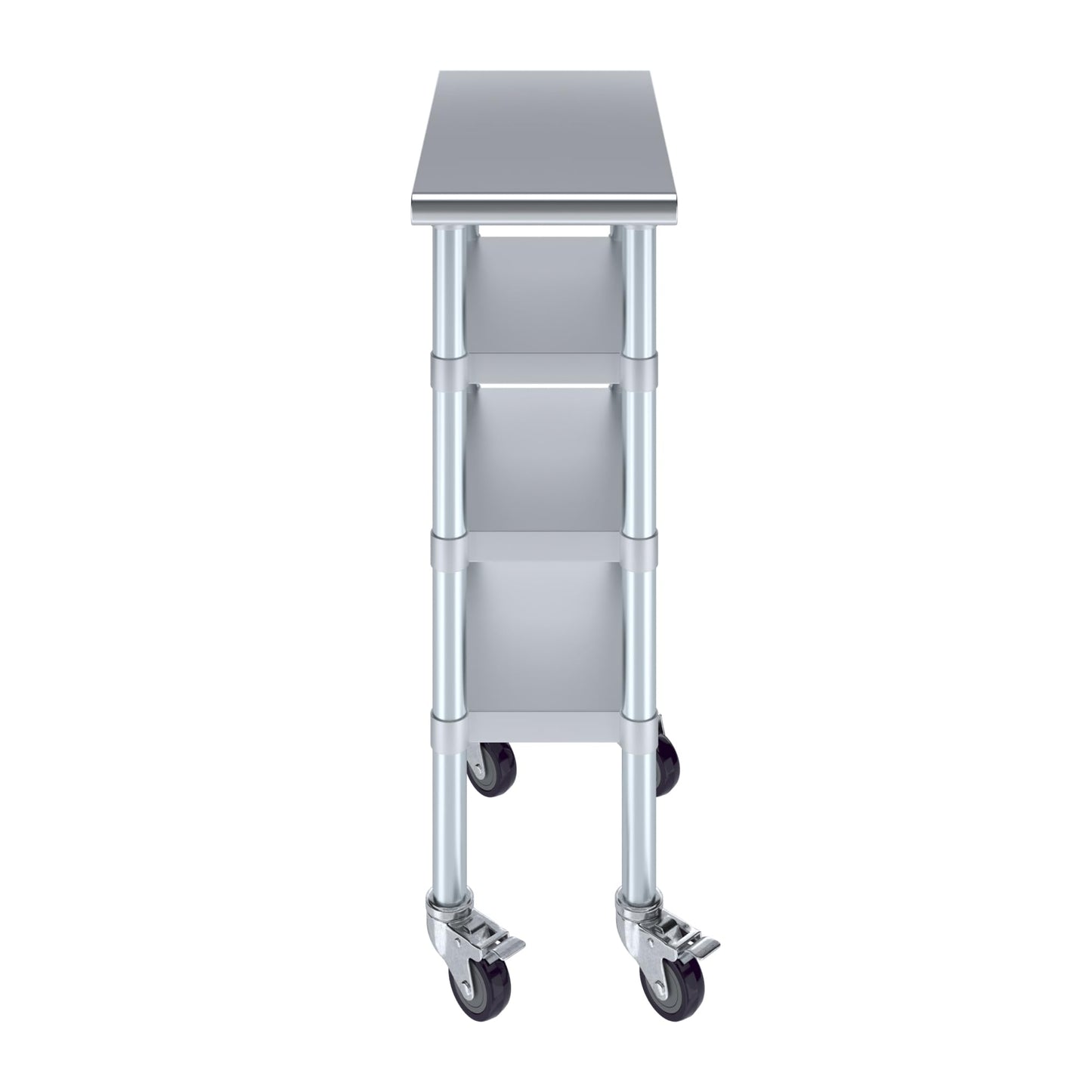 AmGood Stainless Steel Work Table with 3 Shelves and Wheels | Metal Utility Table | Commercial & Residential NSF Utility Table (12" Long x 24" Deep)