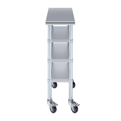 AmGood Stainless Steel Work Table with 3 Shelves and Wheels | Metal Utility Table | Commercial & Residential NSF Utility Table (12" Long x 24" Deep)