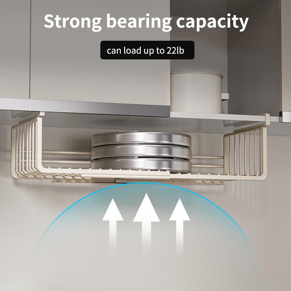 Janebert Extendable Under Shelf Storage Basket, Hanging Baskets Under Cabinet Shelf Organizer, for Cabinet Pantry Kitchen Cupboard Desk Counter Bookshelf Organization Space Saver Heavy Duty Slide-in