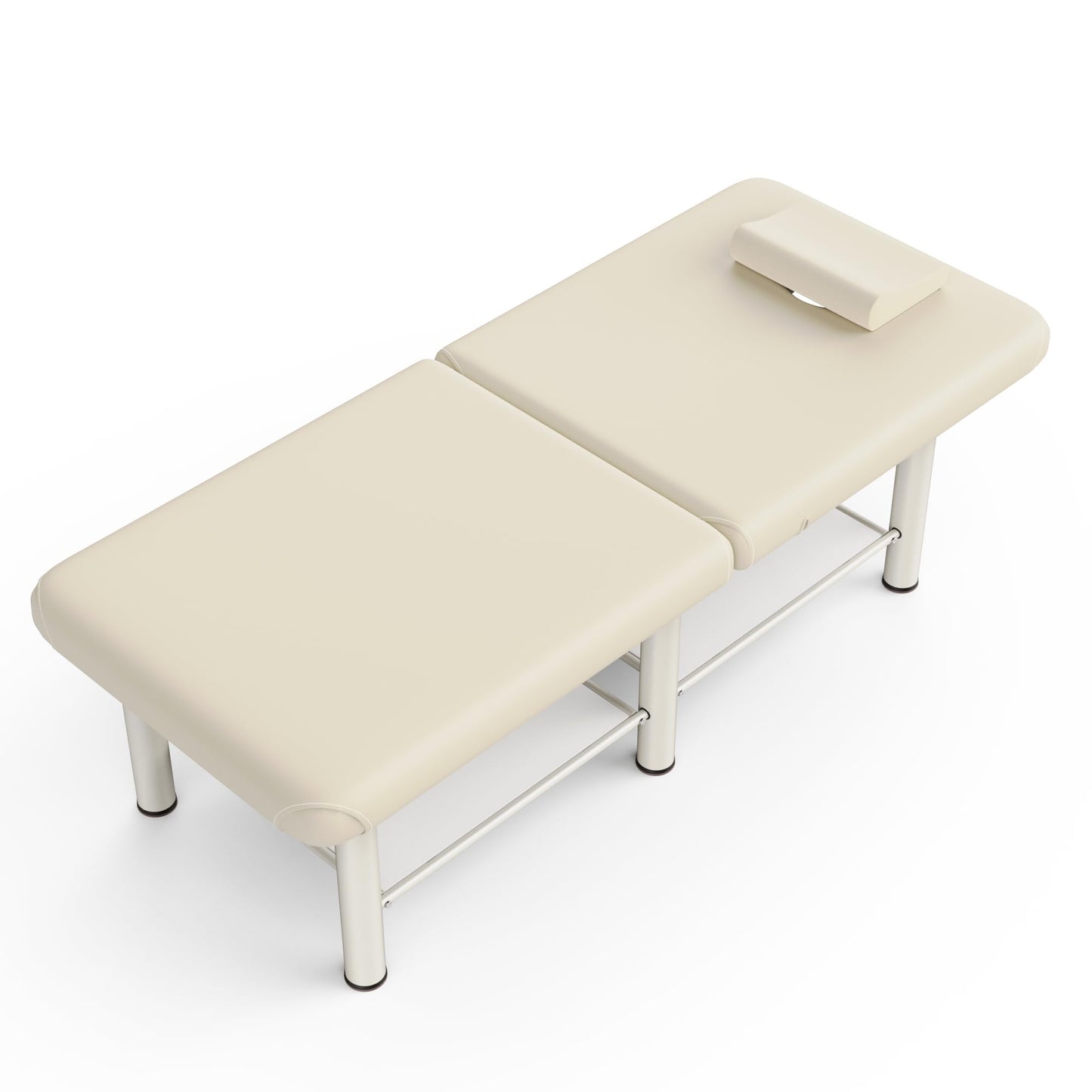 Folding Stationary Massage Table with Backrest and Storage Space for Treatment Table Physical Therapy Table Spa Facial Bed, 6 Round legs Metal Frame PU Leather, 30.5'' Wide × 75'' Long - Beige Gray