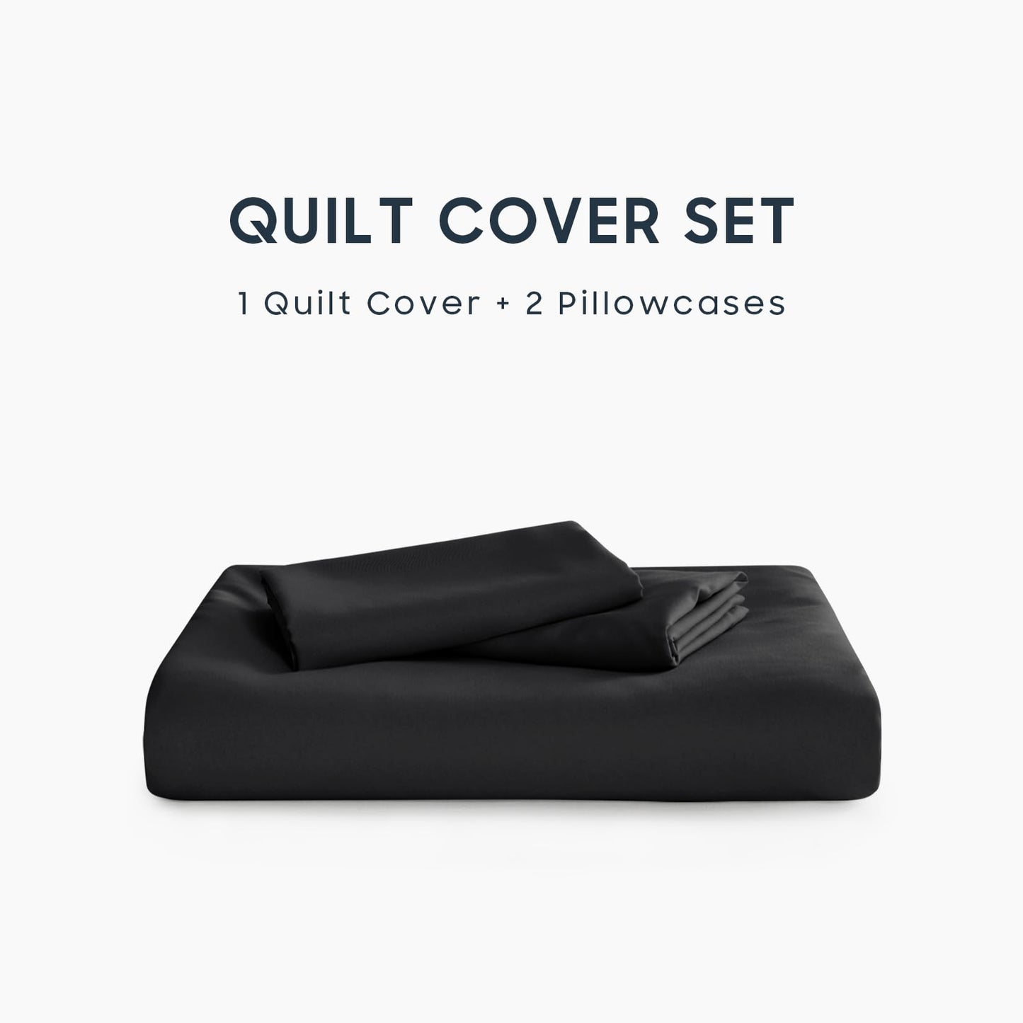 Wake In Cloud - Black Quilt Cover Set, 1000TC Ultra Soft Microfiber Doona Cover Bedding Set in Solid Plain Color (3pcs, Queen Size)