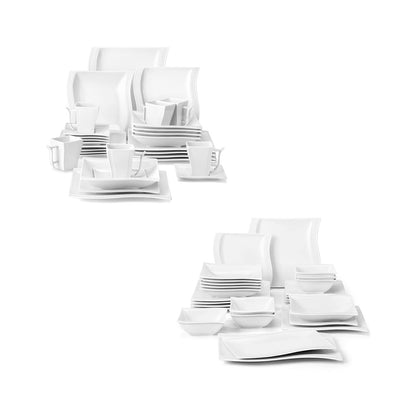 MALACASA 30 Piece Ivory White Dinnerware Sets Bundle with 26 Piece Plates and Bowls Sets, Series FLORA