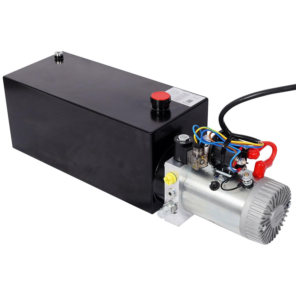 YATON 12V Hydraulic Pump 8 Quart Double Acting Power Unit, 1.6kW DC Hydraulic Pump with Steel Reservoir, 3200 PSI Hydraulic Power Unit for Dump Trailer, Lift Gate & Car Lifting