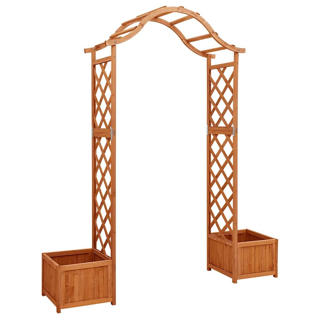 Wooden Garden Arch with Integrated Planters, Solid Firwood Pergola for Climbing Plants, Decorative Entrance Trellis for Backyard, Patio, and Lawn