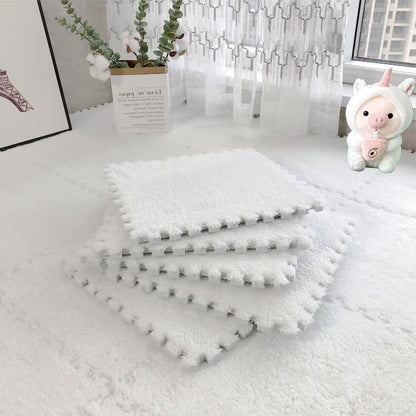 lmjclzyee 12 pcs Shaggy Soft EVA Foam Interlocking Carpet Fluffy Rugs Protective Floor Tiles Sport Play mats for Home