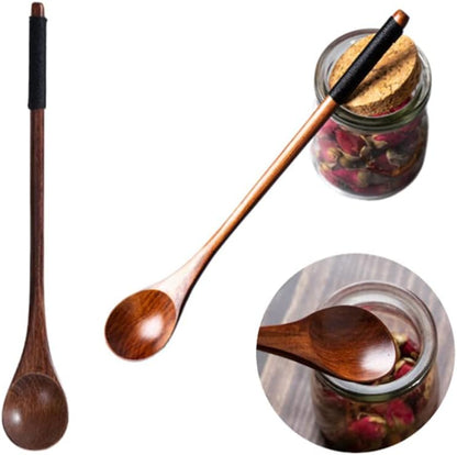 Handmade Wooden Long Handle Coffee Spoon Stirrer, Retro Honey Jar Spoons Teaspoon (2 Pack)
