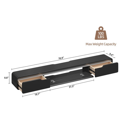 FurniNova 70'' Floating TV Stand with Drawers, Wall Mounted TV Console, High-Gloss Floating Entertainment Center Under TV Shelf for Living Room Bedroom,Fully Assembled,Black