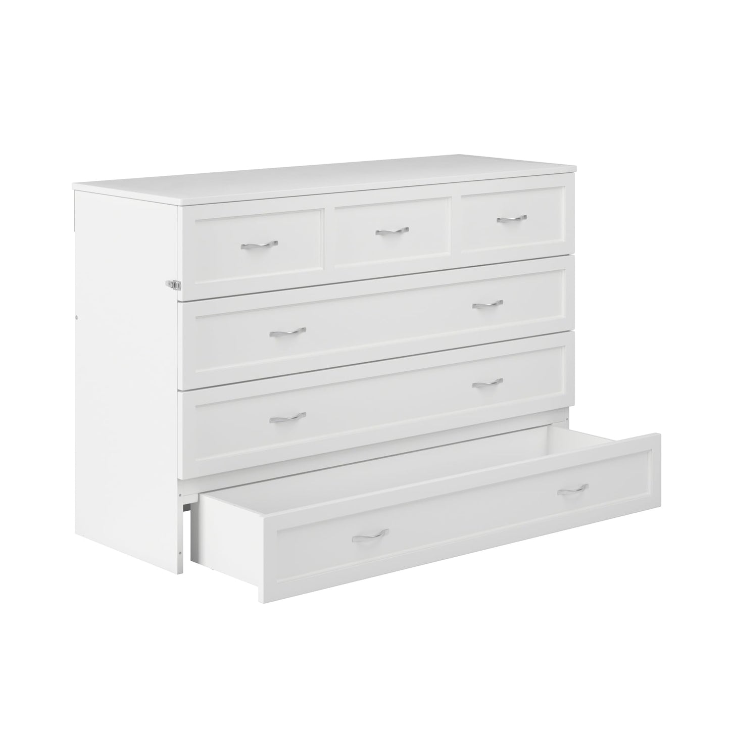 AFI Northfield Queen Size Murphy Bed Chest with Mattress, Storage, & Built-in Charger in White