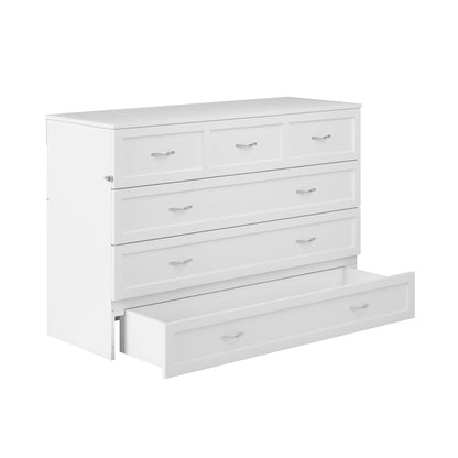 AFI Northfield Queen Size Murphy Bed Chest with Mattress, Storage, & Built-in Charger in White