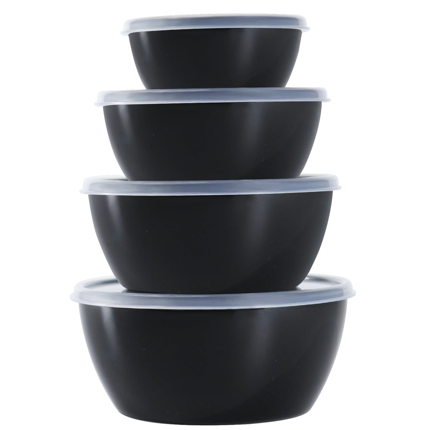 SCWBOEII 4-Piece Classic Plastic Prep Bowls with Lids, Nesting Plastic Small Mixing Bowl Set for Mixing, Baking, Prepping, Cooking and Serving Food, Microwave and Dishwasher Safe (Black)
