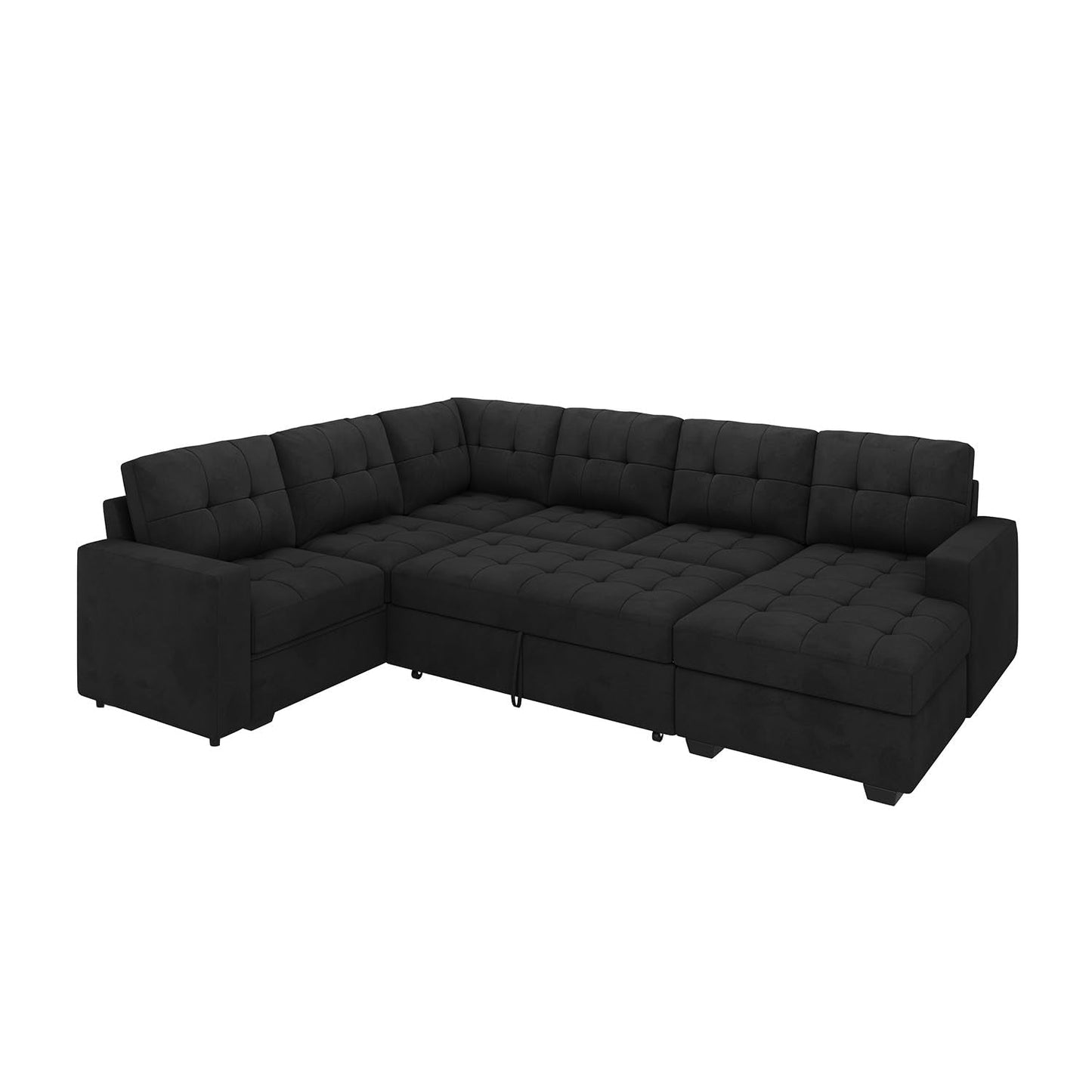 HONBAY Sectional Sleeper Sofa with Pull Out Bed, Sleeper Sectional Couch for Living Room, Sleeper Sofa Bed with Storage Chaise, Velvet Black