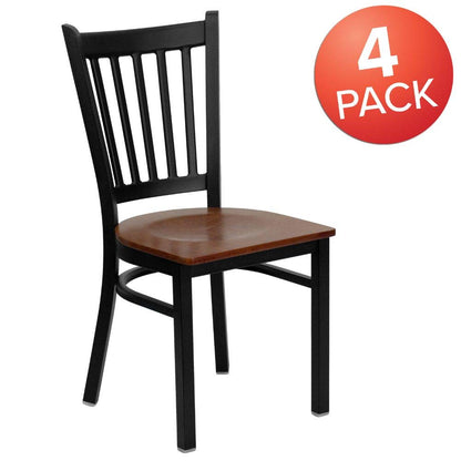 Flash Furniture 4 Pack HERCULES Series Black Vertical Back Metal Restaurant Chair - Cherry Wood Seat
