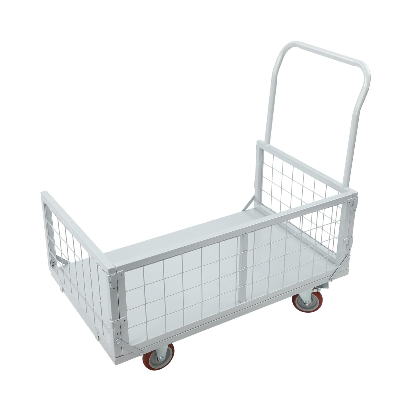 2200lbs Heavy Duty Platform Truck Cart, Steel Panel Truck, 4-in-1 Convertible, 38x23in Cage, Multi-Purpose Push Cart with Swivel & Brake Casters, for Groceries Garage Warehouse