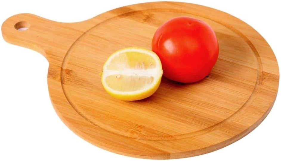 Bamboo Cutting Board, Meat Chopping Boards, Pizza Peel Paddle with Handle for Homemade Baking, Round Board for Pizza,