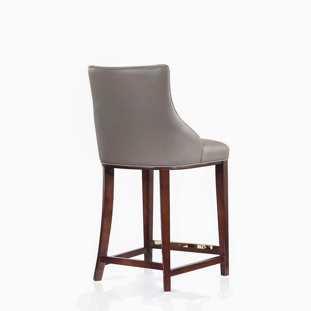 Manhattan Comfort Shubert Counter Stool with Backseat | Upholstered Leatherette, Beech Wood Legs | Perfect Bar Stool for Bar and Kitchen | Commercial Grade | Fully Assembled, Set of 1, Dark Taupe