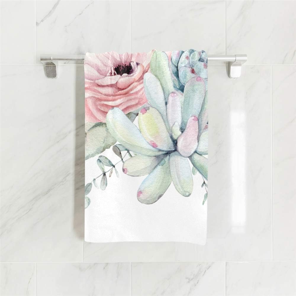 Watercolor Flowers Succulents Hand Towel - Ultra Soft Bathroom Towel for Face, Gym, Spa