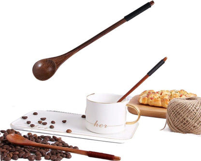 Handmade Wooden Long Handle Coffee Spoon Stirrer, Retro Honey Jar Spoons Teaspoon (2 Pack)