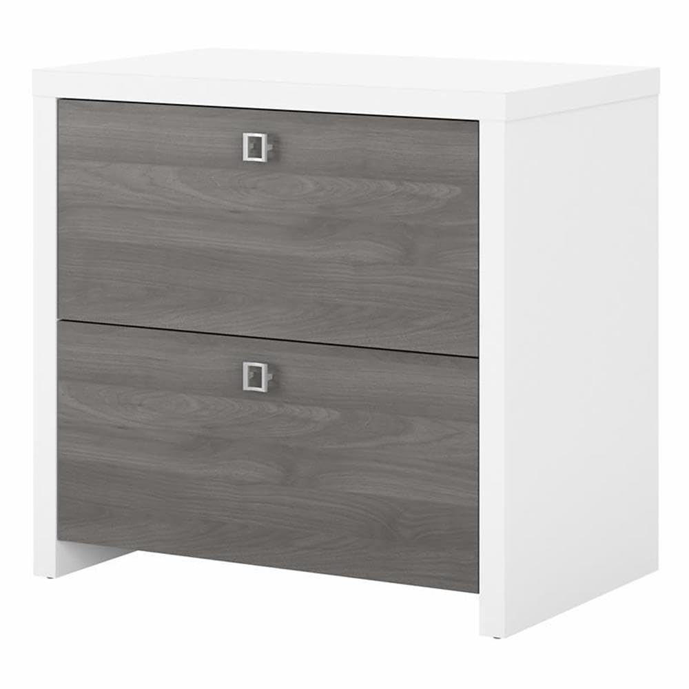 Pemberly Row 2-Drawer Engineered Wood Lateral File Cabinet, Durable Gray/Pure White Laminate Finish, Satin Silver Hardware, 31.61" W x 20" D x 30" H, Spacious Drawers for Letter/Legal Size Documents