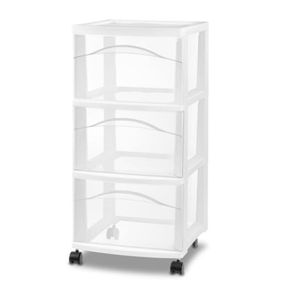 Sterilite 6 Pack 3 Drawer Storage Cart, Plastic Medium Organizer with Wheels, White - Multipurpose Bin for Crafts, Accessories, or Office Supplies
