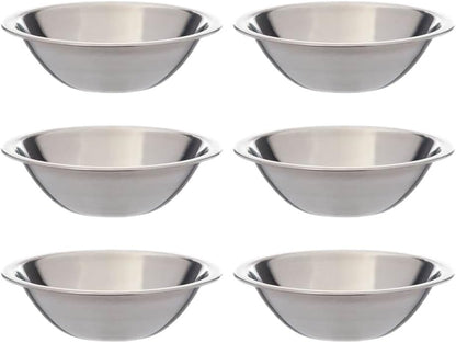 SET OF 6 Stainless Steel Mixing Bowl 6-6 1/2 Inch Wide Flat Rim Flat Base