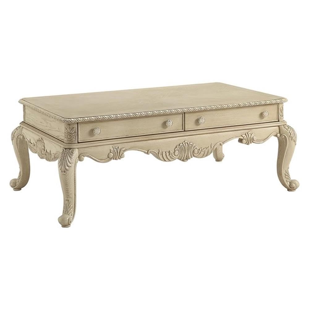 Acme Ragenardus 2-Drawer Wooden Top Storage Coffee Table in Antique White