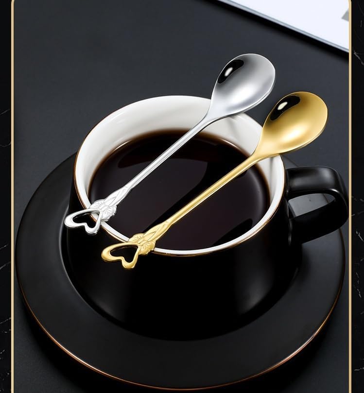 10 Pieces Stainless Steel Heart Butterfly Coffee Spoon Set, 4.7 inch Dessert Spoon for Kitchen, Cafe or Bar