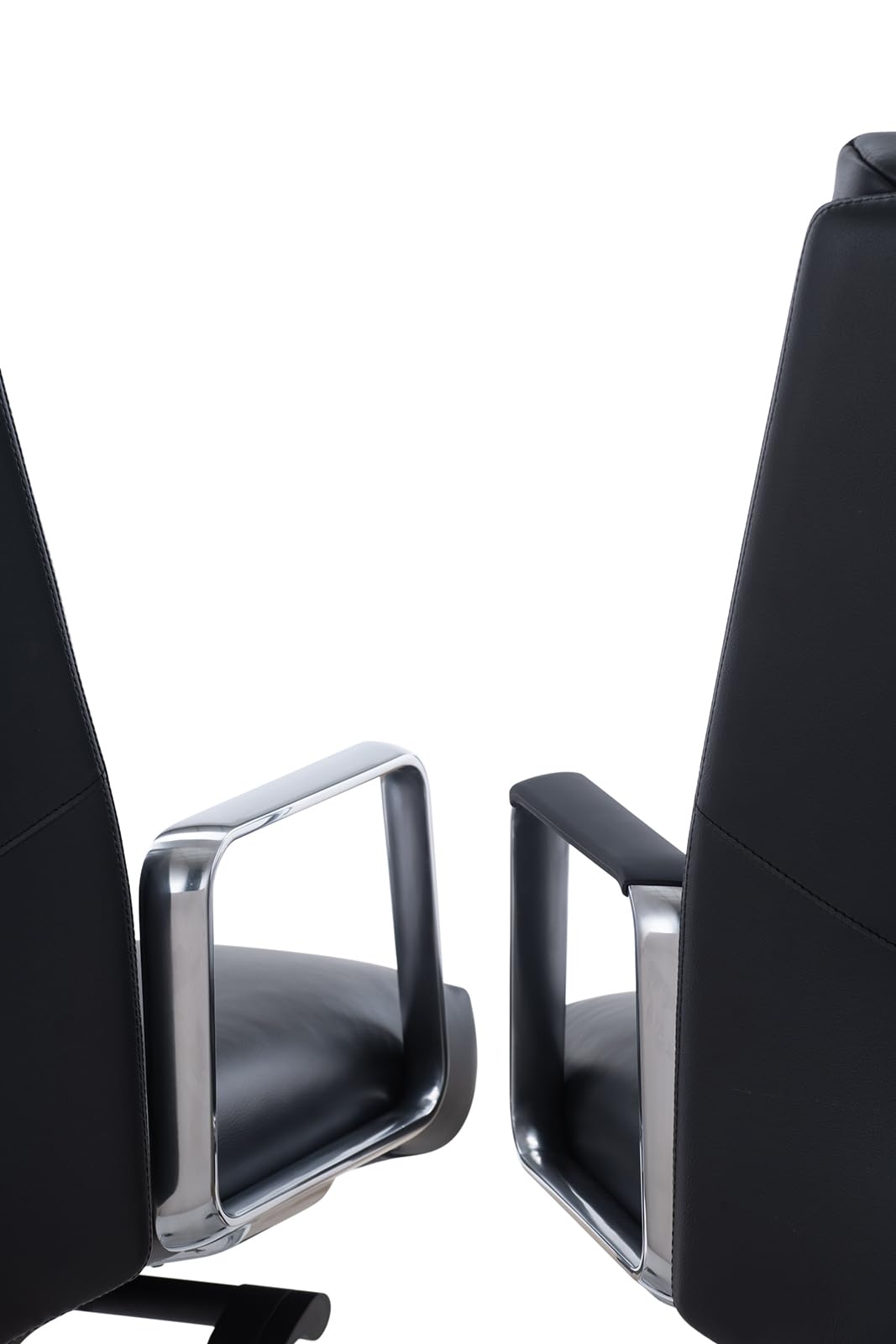 FURIJING Genuine Leather Aluminum Base High Back Executive Chair,Modern Ergonomic Real Leather Office Chair Boss Executive Chair with Synchro-Tilt Mechanism-Black.