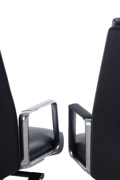 FURIJING Genuine Leather Aluminum Base High Back Executive Chair,Modern Ergonomic Real Leather Office Chair Boss Executive Chair with Synchro-Tilt Mechanism-Black.