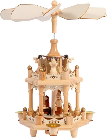 Rotating Christmas Pyramids - 12-Inch Wood Nativity Scene with 3 Candle Holders