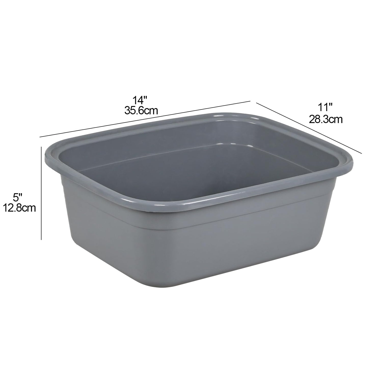 Ortodayes 4 Pack 12 Quart Rectangular Dish Pan, Kitchen Washing Up Bowls, Grey