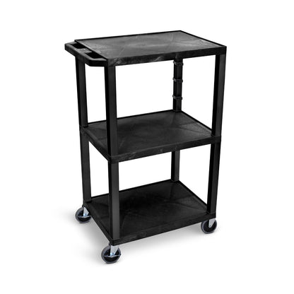 Luxor UCPL1 42"H 3-Shelf Utility Cart - Black
