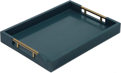 16.5''x12'' Serving Tray with Polished Metal Handles, Rectangle Coffee Table Tray, Modern Decorative Tray, Large