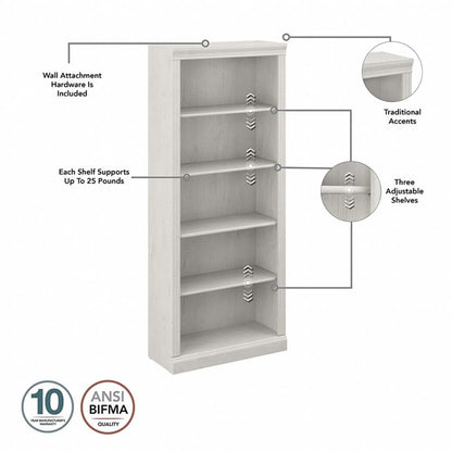 Bush Home Saratoga Tall 5 Shelf Bookcase - Set of 2 in Linen White Oak