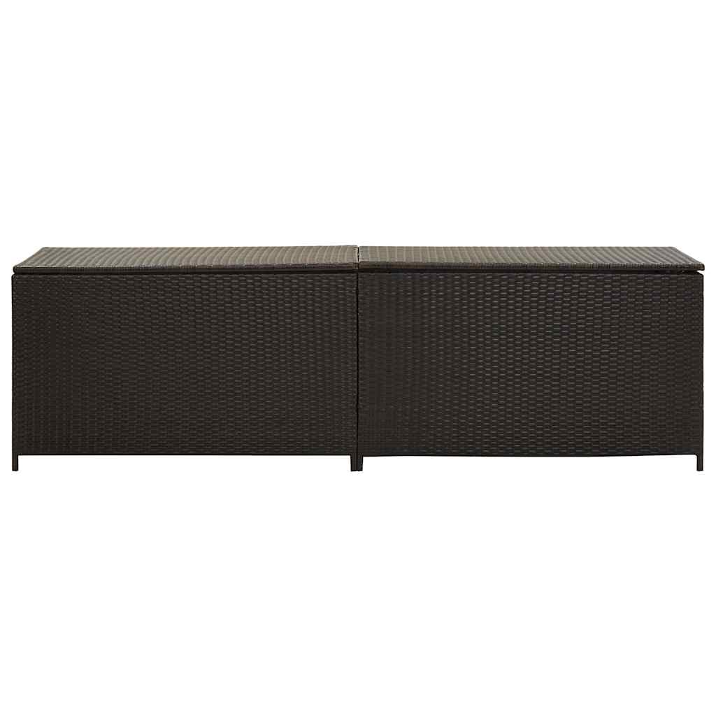Kalmrek Patio Storage Box Poly Rattan Brown 78.7"x19.6"x23.6" Weatherproof Outdoor Deck Garden Yard Storage Chest with Lockable Lid and Gas Lift Mechanism for Cushions Pillows Tools
